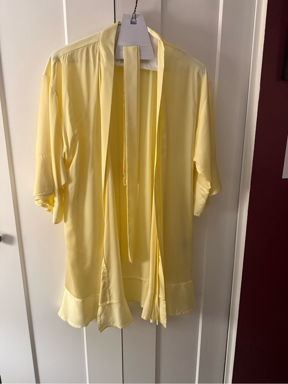 Azazie Pale Yellow Satin Robe with belt